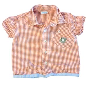 🍁2/$7🍁 HEALTHTEX Orange & White Plaid Checkered Moose Short Sleeve Button Down